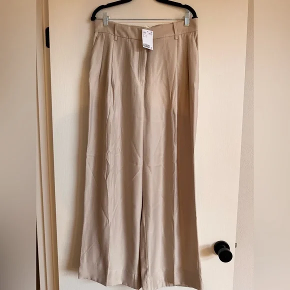 NWT H&M Women's Tan Wide-Leg Trousers - Picture 1 of 4